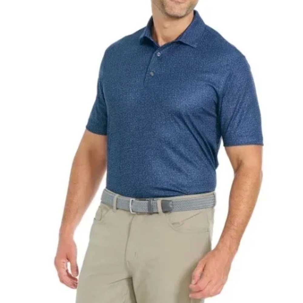 New Greg Norman Men's Short Sleeve Golf Polo Shirt Navy Print Size Small